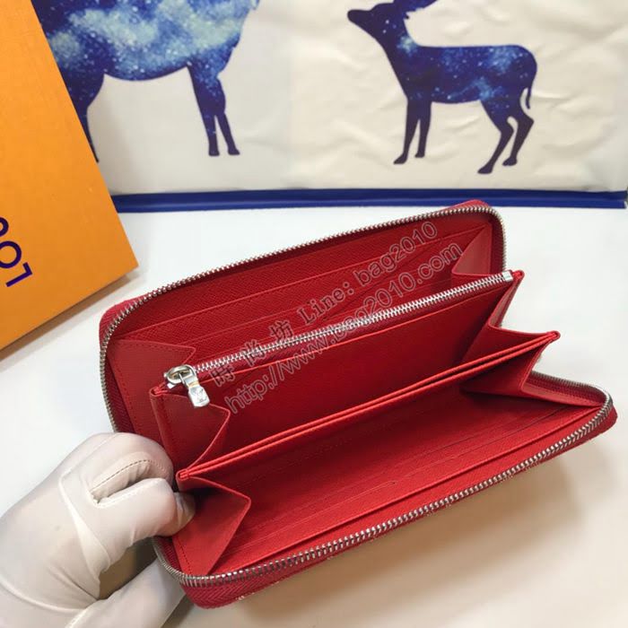 LV錢包 新品 頂級原單 M60017牛仔紅 Supreme牛仔系列 LV拉鏈長錢包  ygqb1017
